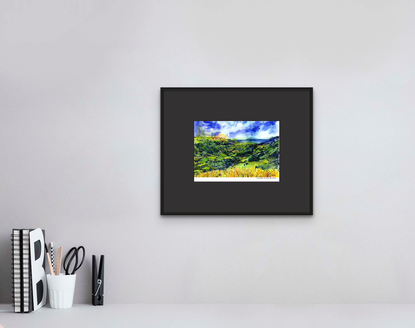 EM Emerson A4 Print, I See Scotland - On Top of Lurig, Cushendall in black mount and frame