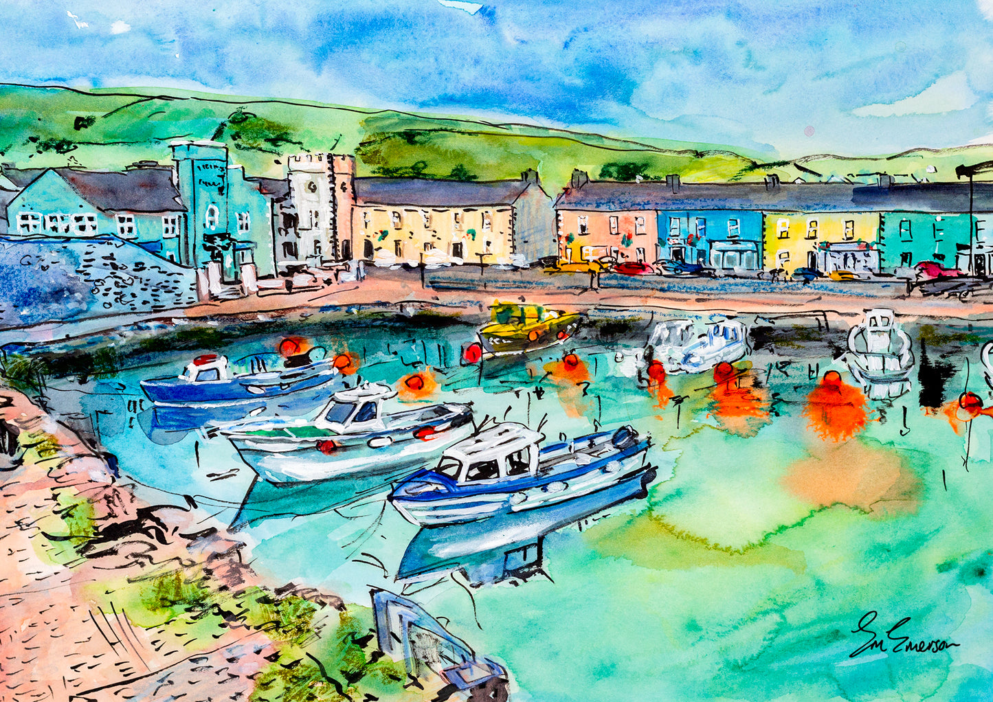 Neon Buoys in Carnlough Harbour Print