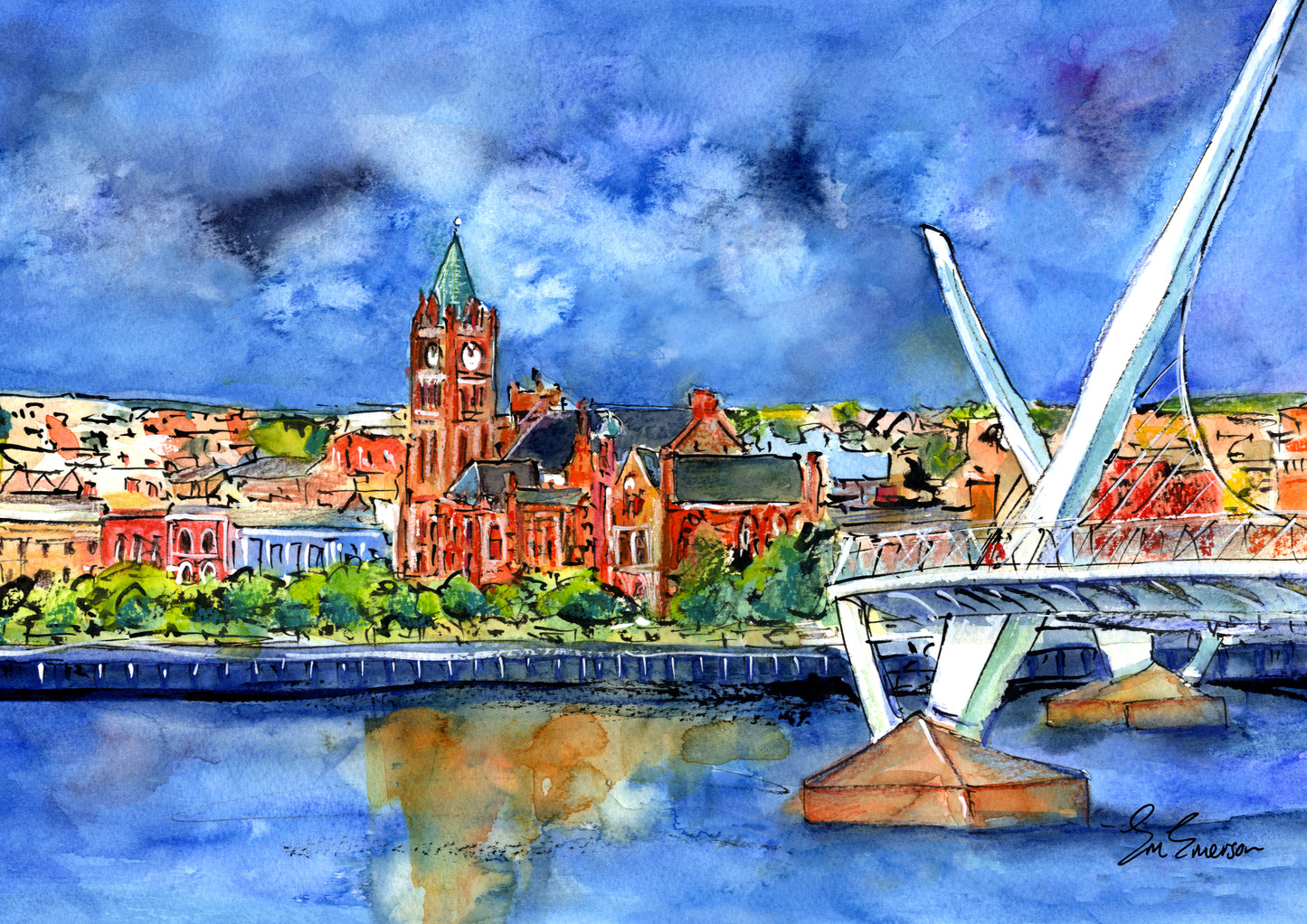 The Peace Bridge & Guild Hall Derry/Londonderry Giclée Print