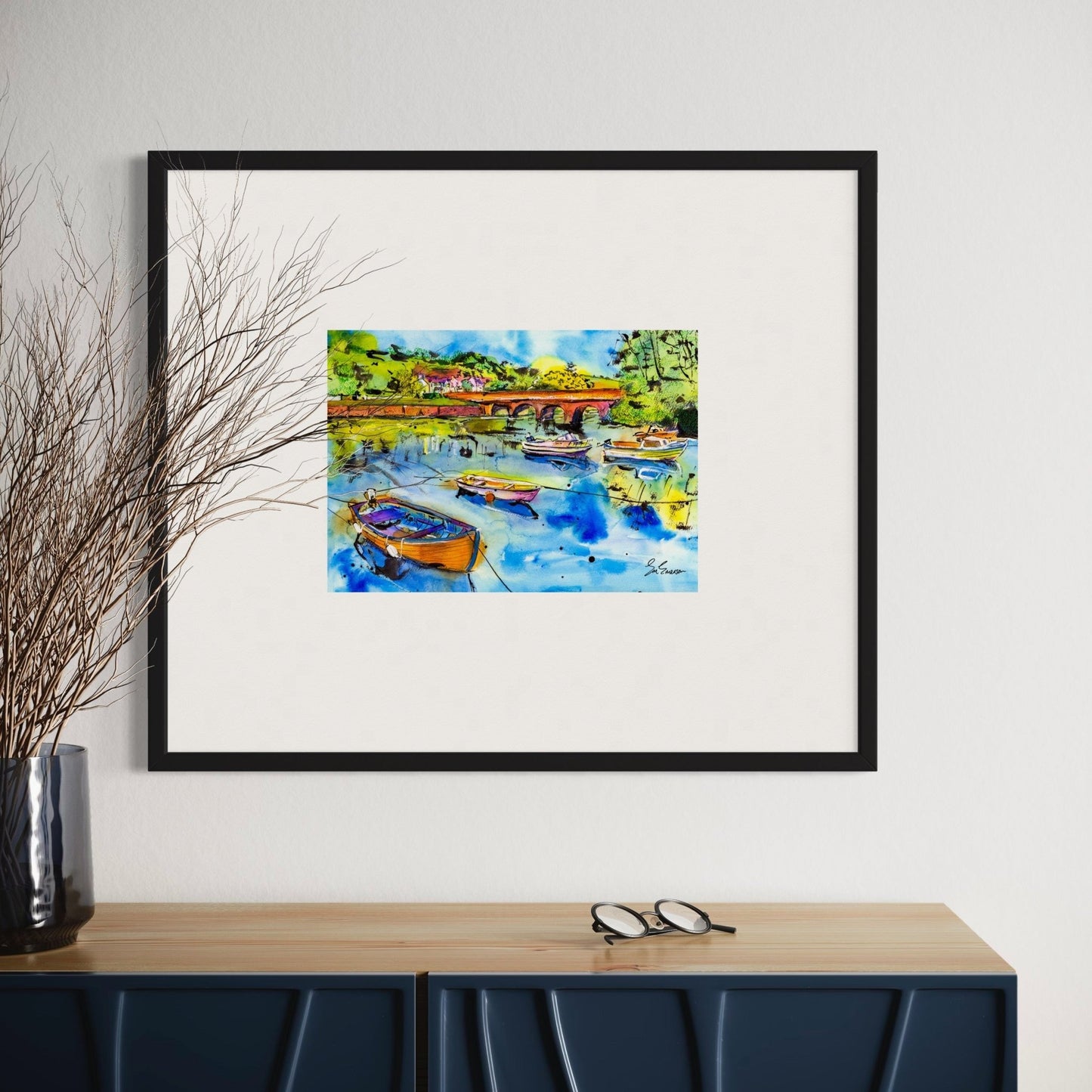 Boats in the Harbour, Cushendun Print - EM Emerson Paintings & Prints - Posters, Prints, & Visual Artwork