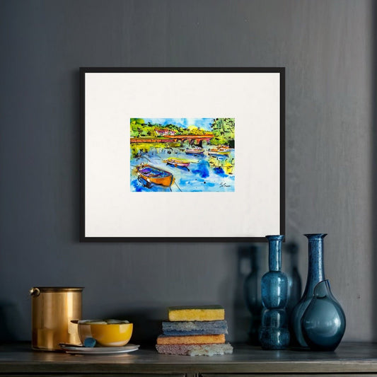 Boats in the Harbour, Cushendun Print - EM Emerson Paintings & Prints - Posters, Prints, & Visual Artwork