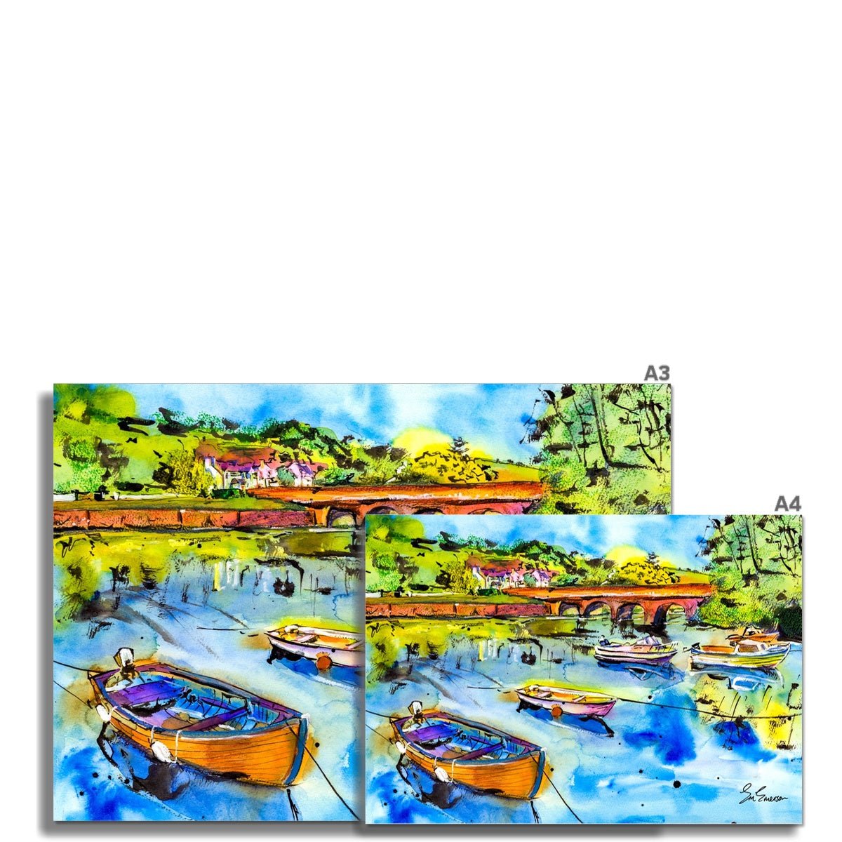 Boats in the Harbour, Cushendun Print - EM Emerson Paintings & Prints - Posters, Prints, & Visual Artwork