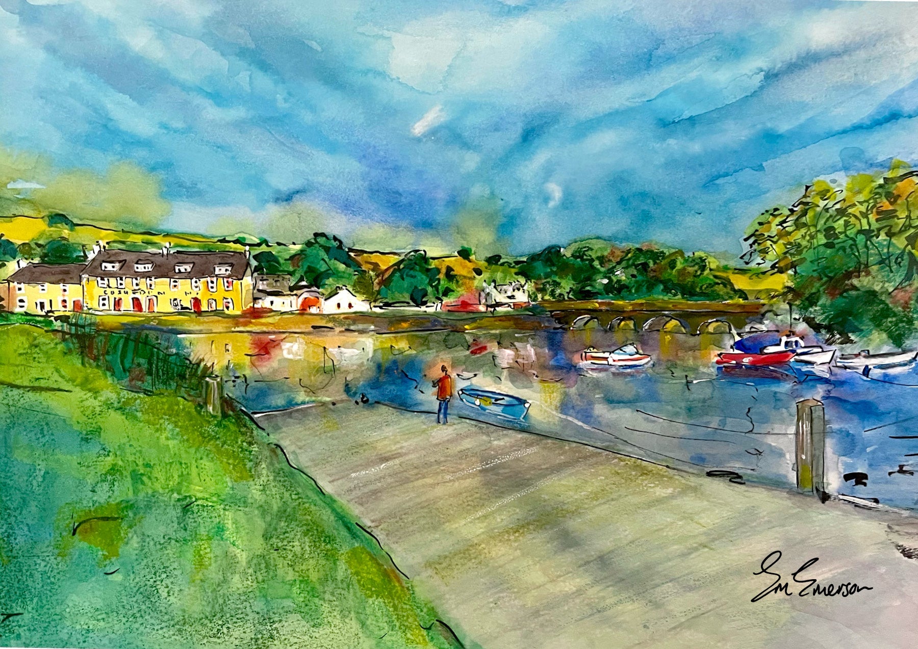 Cushendun Boat Slip Way Original Painting - EM Emerson Paintings & Prints - Fine Art Original