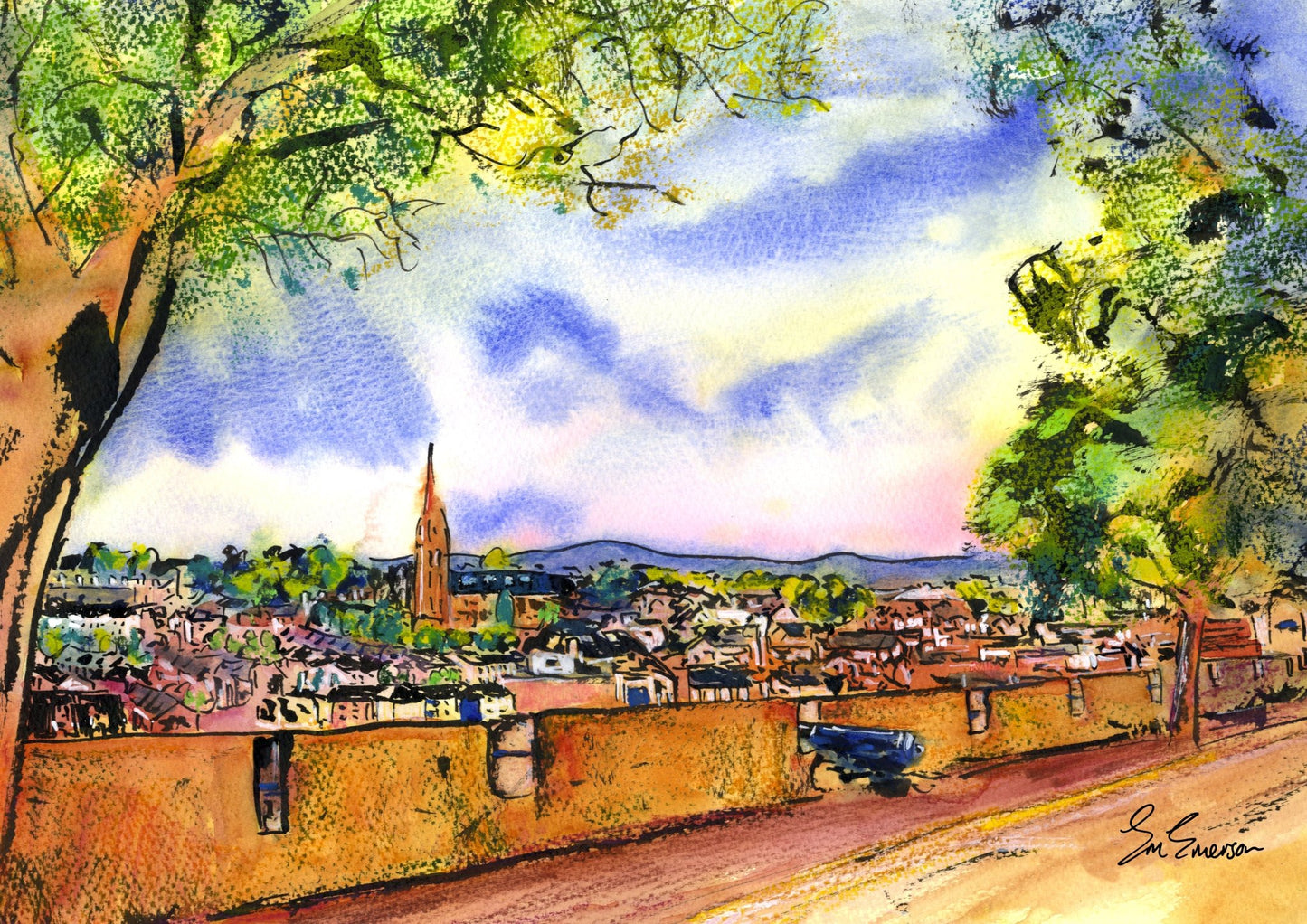 Derry City Walls Giclée Print - EM Emerson Paintings & Prints - Posters, Prints, & Visual Artwork