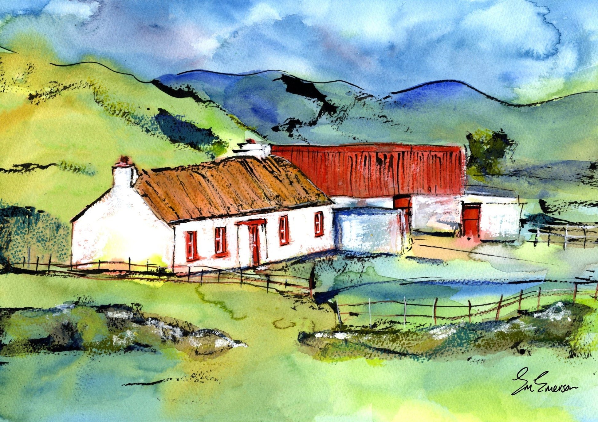 Donegal Shed With A Red Tin Roof Giclée Print - EM Emerson Paintings & Prints - Posters, Prints, & Visual Artwork