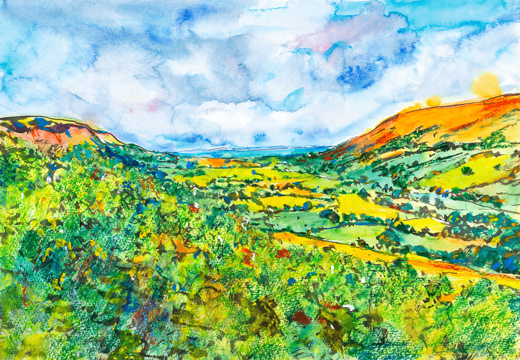 Glenariffe Down the Valley Original Painting - EM Emerson Artist & Illustrator - Fine Art Original