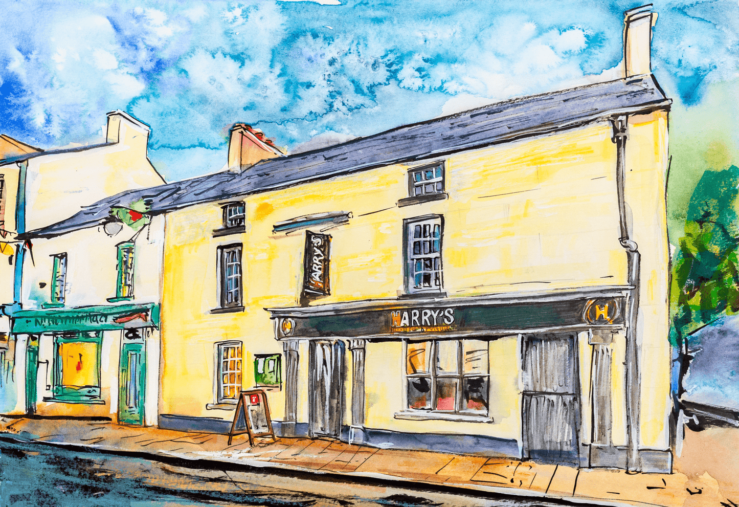 Harry's Restaurant Cushendall Original Painting - EM Emerson Artist & Illustrator - Fine Art Original